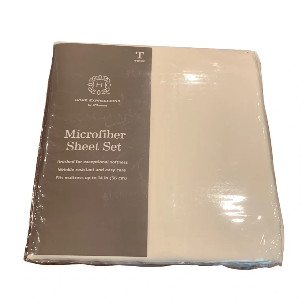 JCPenney Cream Microfiber Twin Sheet Set NWT NEW